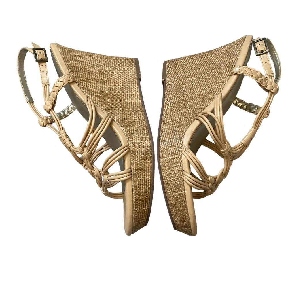 Reba Beige Strappy Wedge Sandals 8.5